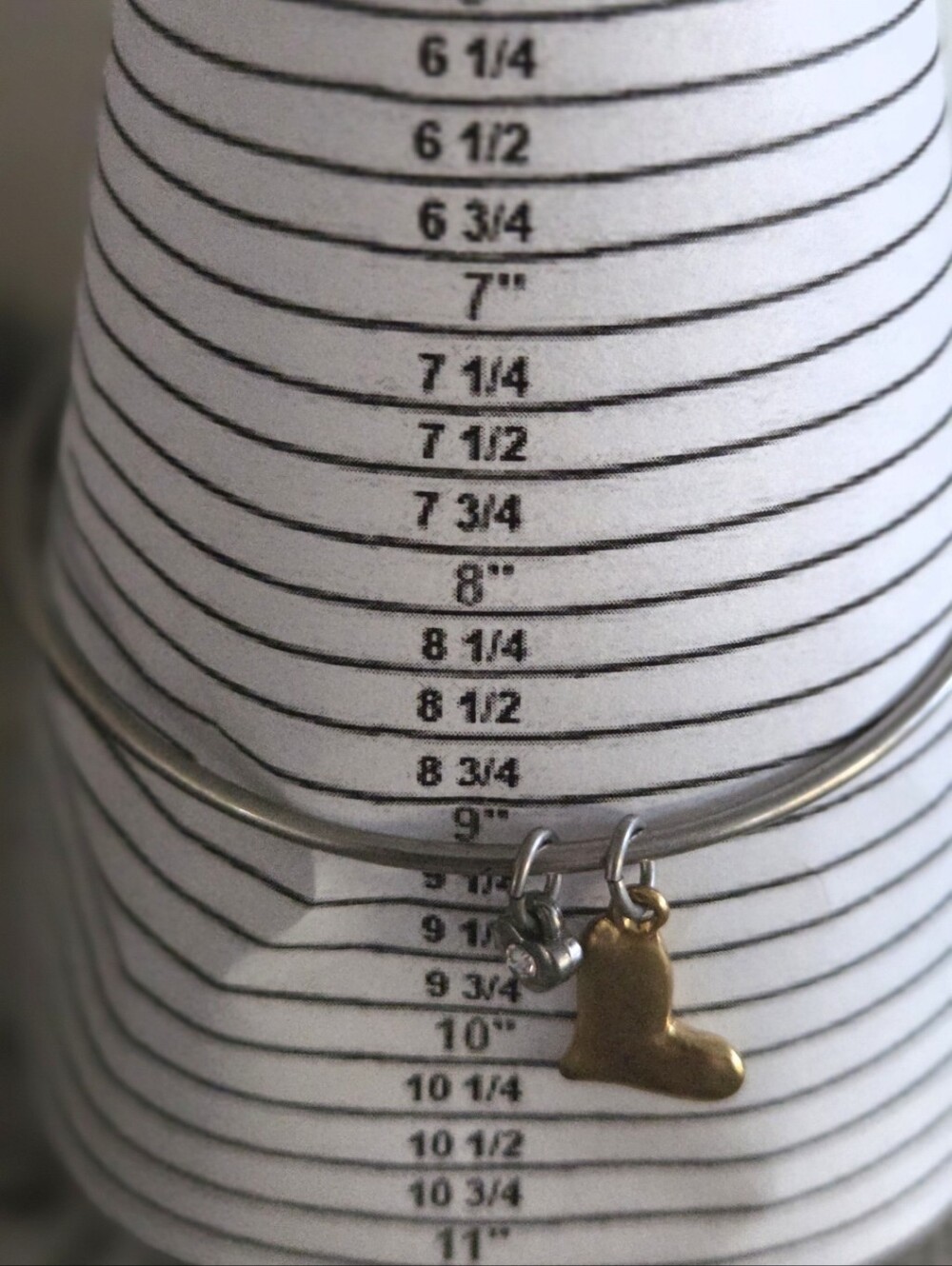 Adjustable Silver Bangle Bracelet with Gold Boot Charm Measures 9 Inches